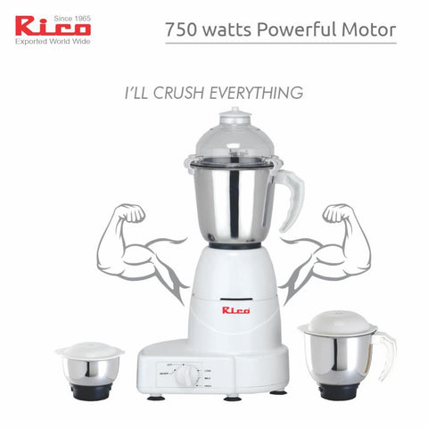Rico MG1803 750W Mixer Grinder with 3 Jars (White)