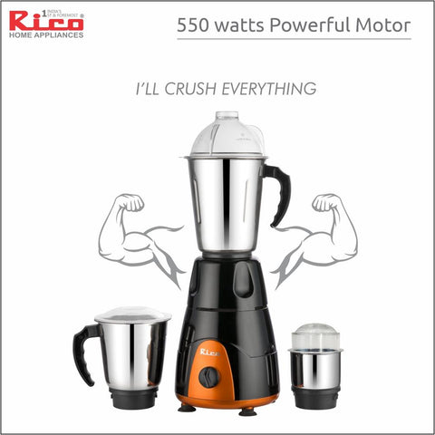 Rico Mixer Grinder MG123 550W with 3 Jars (Orange/Black) - RIC129