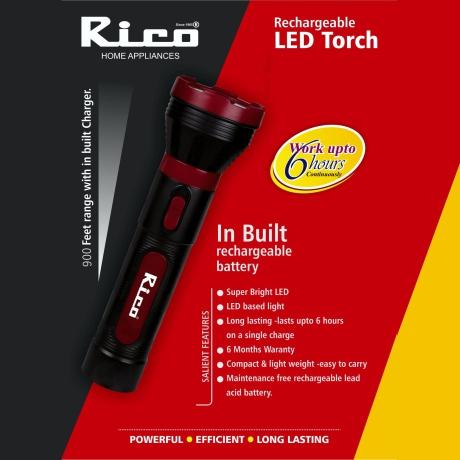 Rico Rechargeable Torch RT1525 0.5W Miltary Grade Rechargeable Torch (Red) - RIC076