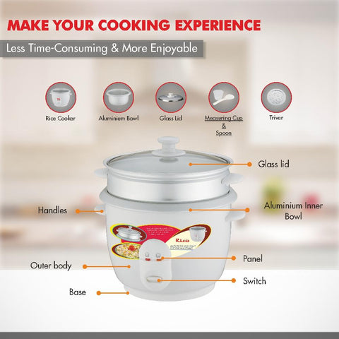 Rico RC907 Electric Rice Cooker (White)