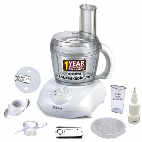 Rico Multifunction Food Factory/Atta Kneader/Citrus Juicer with 800 ml Capacity Bowl for Kneading, Chopping, Slicing and Shredding (White, 400 Watts)