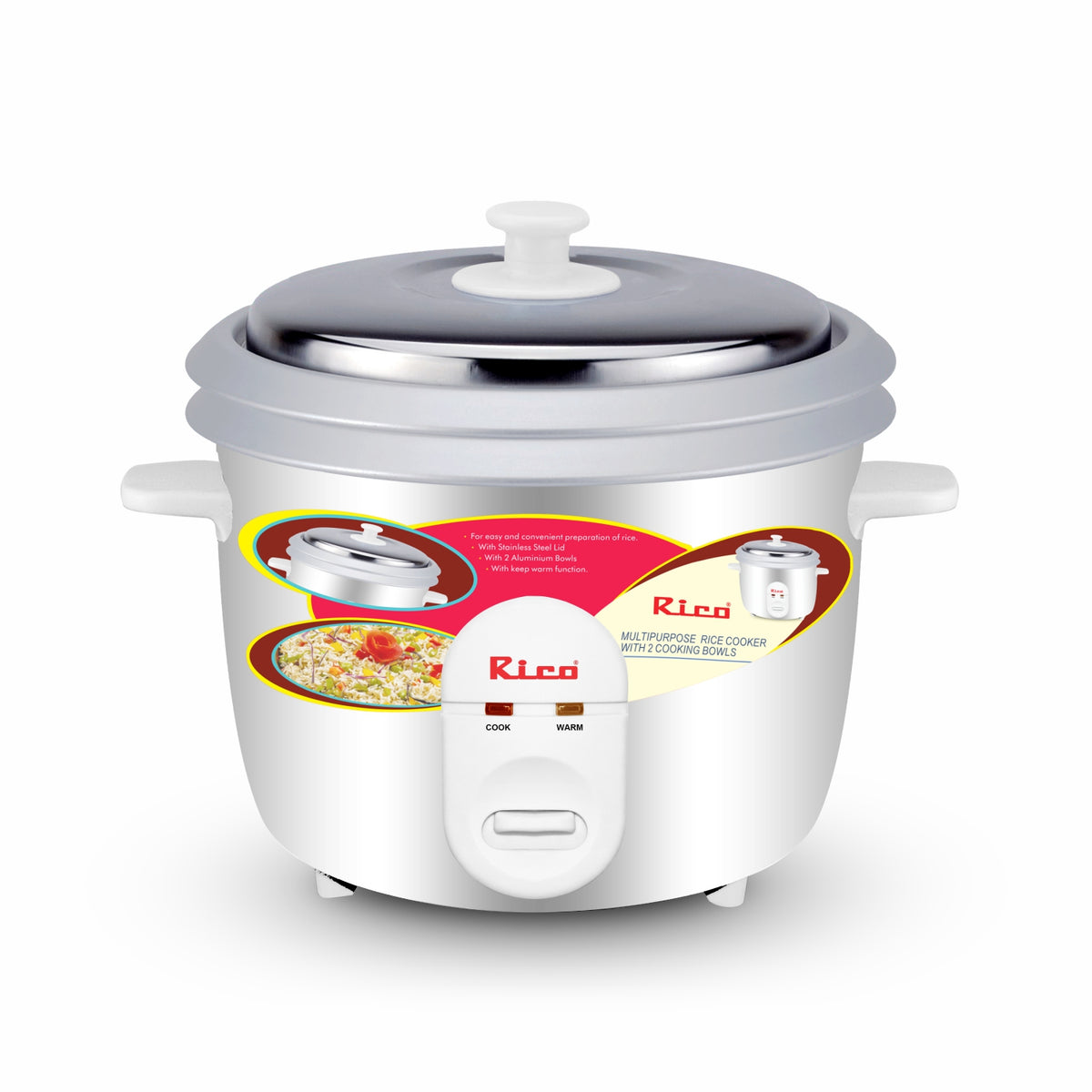 Rico RC1503 Rice Cooker with 2 Bowls and Glass (1.8 Ltrs, White).– Rico ...