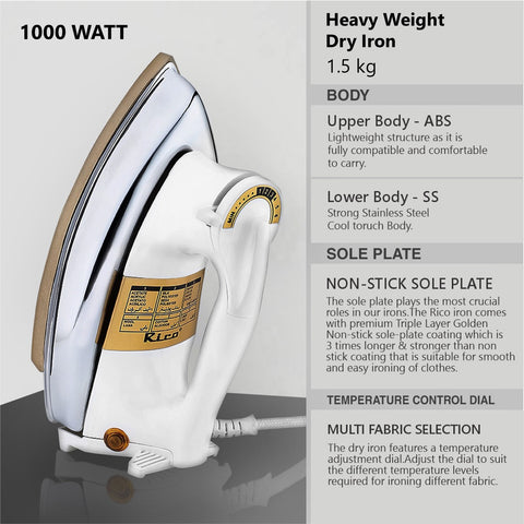 Rico Iron Dry AI11 (Heavy) 3 yrs Replacement Warranty (1.5kg) - RIC020