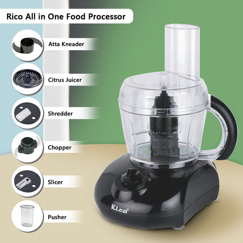 Rico Food Factory Multi function /Atta Kneader/Citrus Juicer with 800 ml Capacity Bowl for Kneading, Chopping, Slicing and Shredding KP103 (Black, 400 Watts) - RIC050
