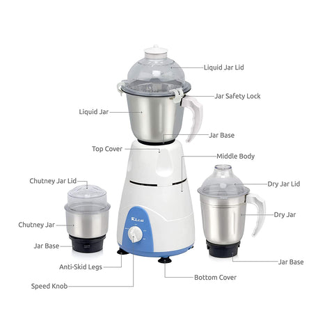 Rico Mixer Grinder MG123 550W with 3 Jars (White) - RIC062