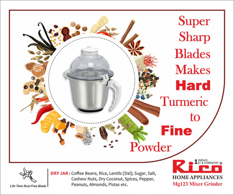 Rico Mixer Grinder MG124 650W Mixer Grinder (3 Jars, White) - RIC064