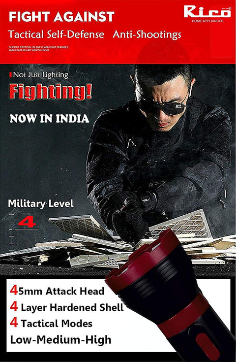 Rico RT1526 Military Grade Rechargeable Torch (Red).– Rico India