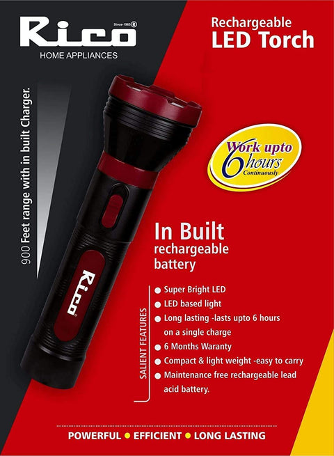 Rico RT1526 Military Grade Rechargeable Torch (Red).– Rico India