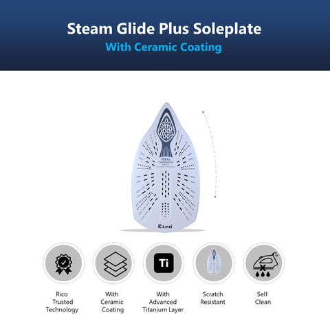 Rico SI2110 2200 Watts Japanese Technology Ideal Temperature Steam Iron With Spray| Burn Free | Press Iron Clothing | Auto Shut-Off | White - RIC106